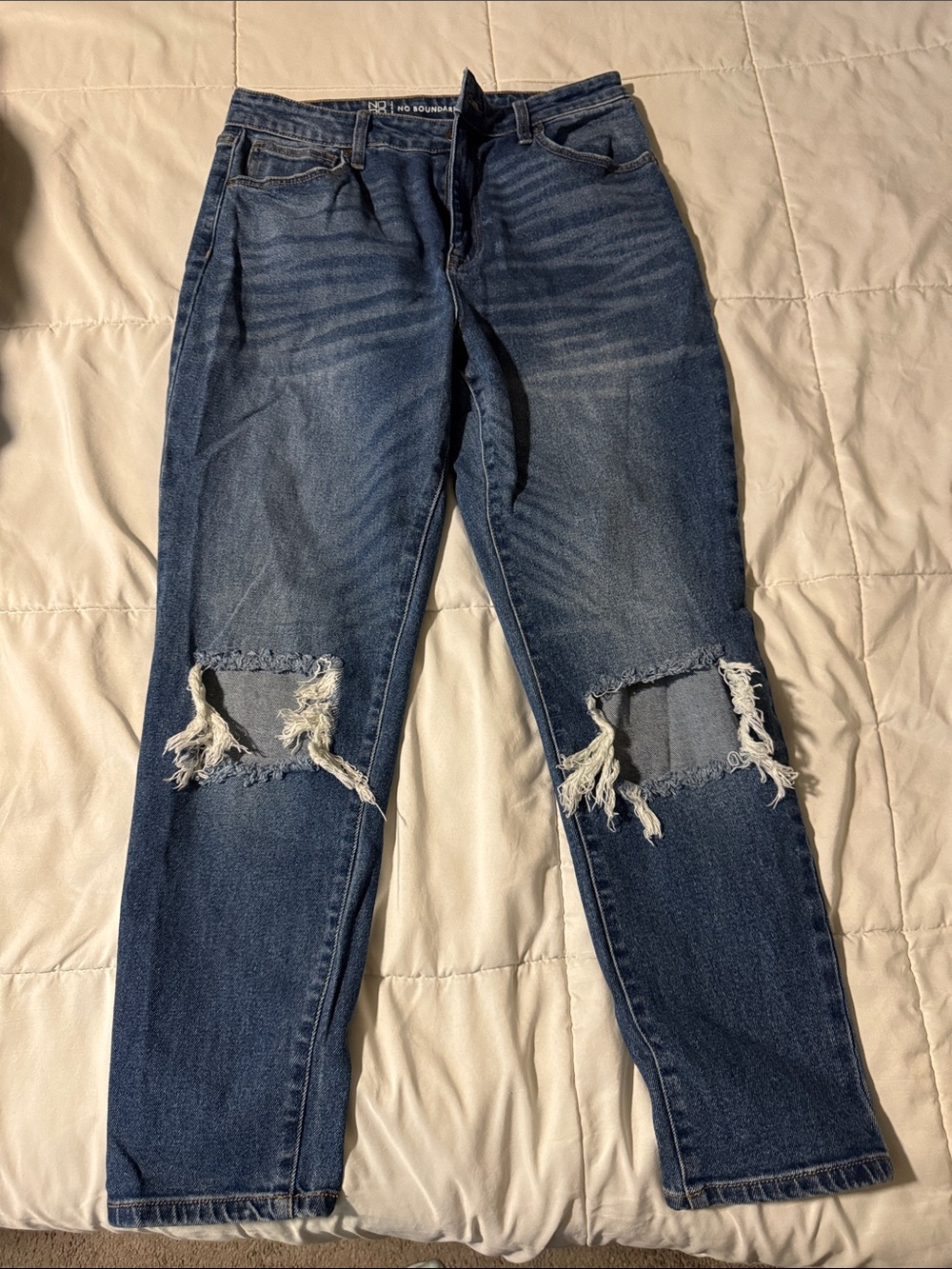 No Boundaries Dark Blue Distressed Boyfriend Jeans
